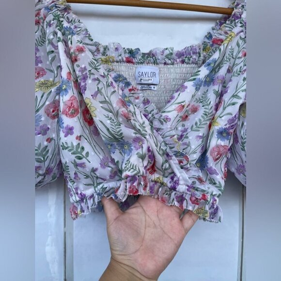 Saylor Teryn multi color floral ruffle smocked top XS - Picture 4 of 13